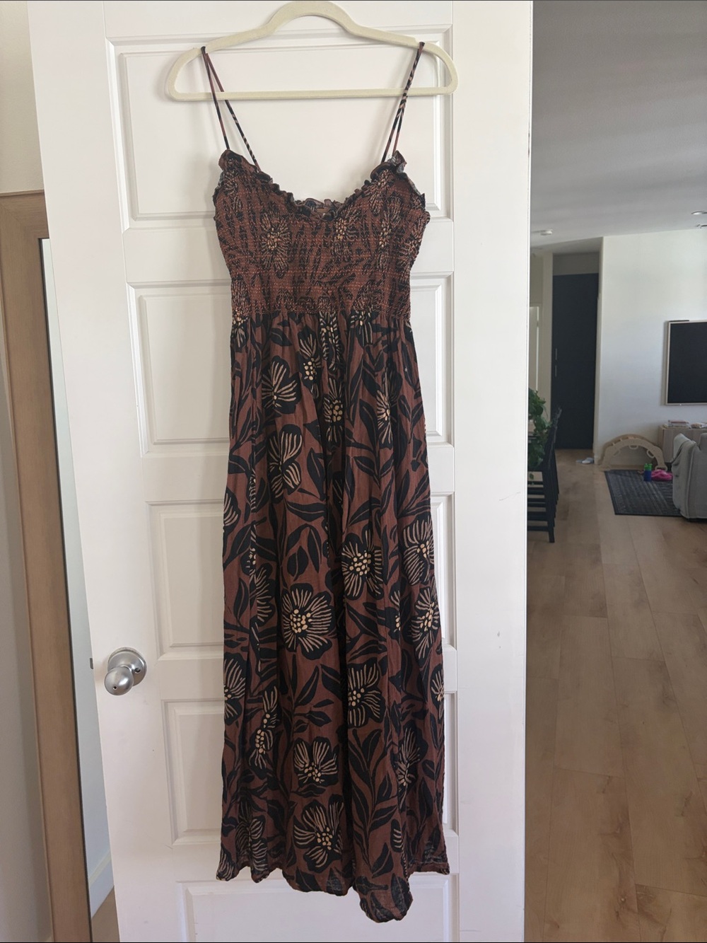 Free People Brown Floral Smocked Maxi Dress